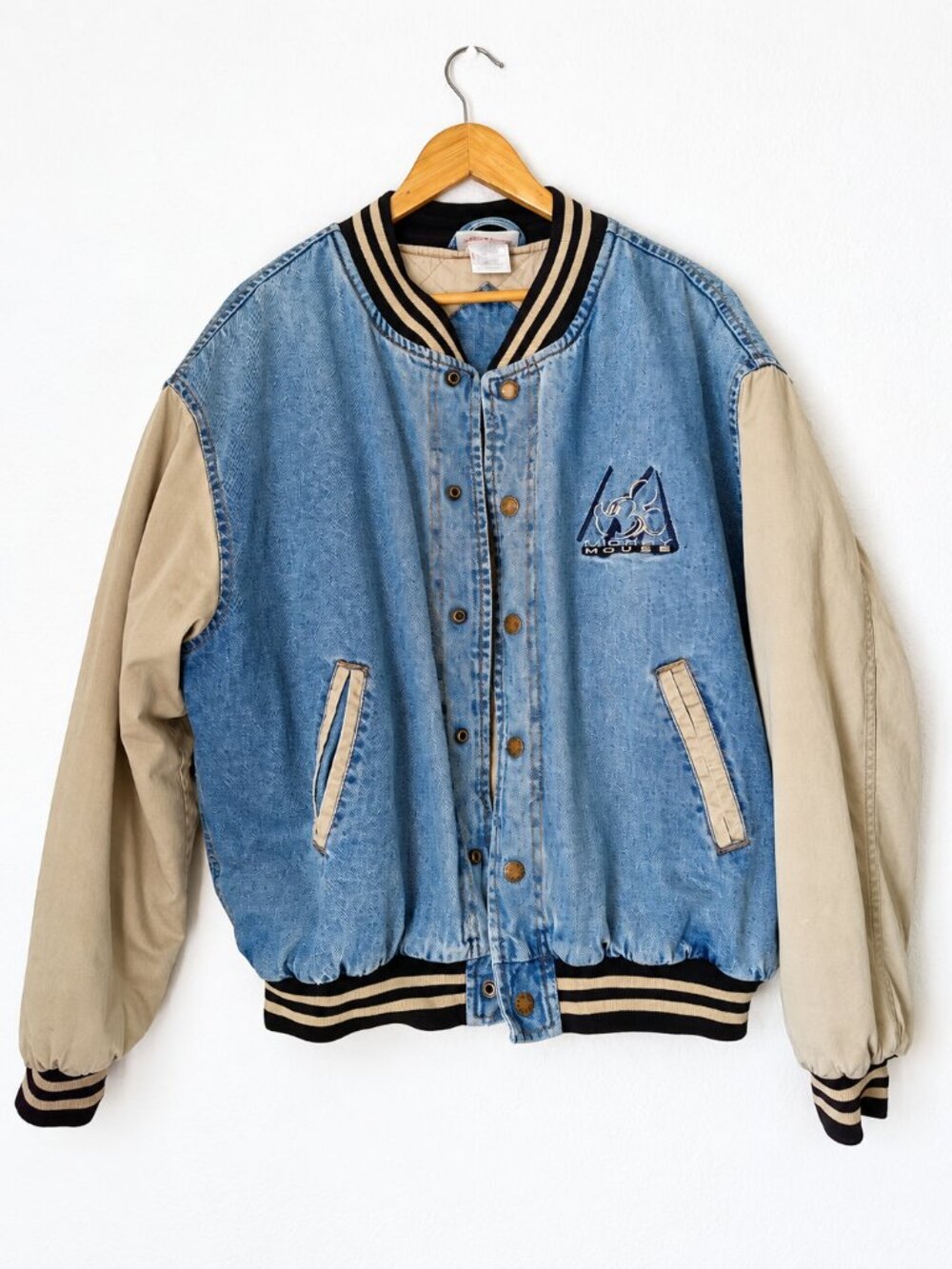 Disneyland Mickey Mouse 90s Denim Varsity Jacket Unisex L Original Vintage